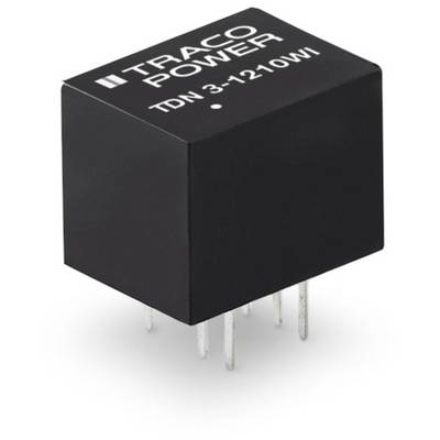 Black Traco Power DC/DC converter with designation 'TDN 3-1210WI', demonstrates a stable and compact design with multiple pins.