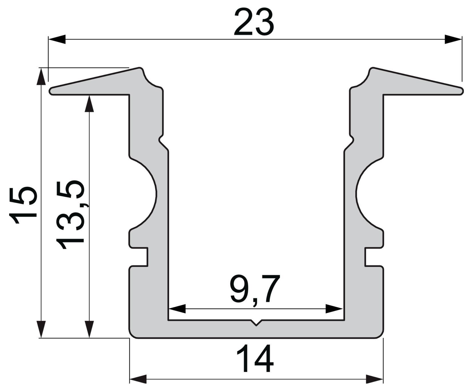 Deko Light 975105 ET-02-08 T-profile Aluminium (L x W x H) 2000 x 23 x 15 mm 2 m-4