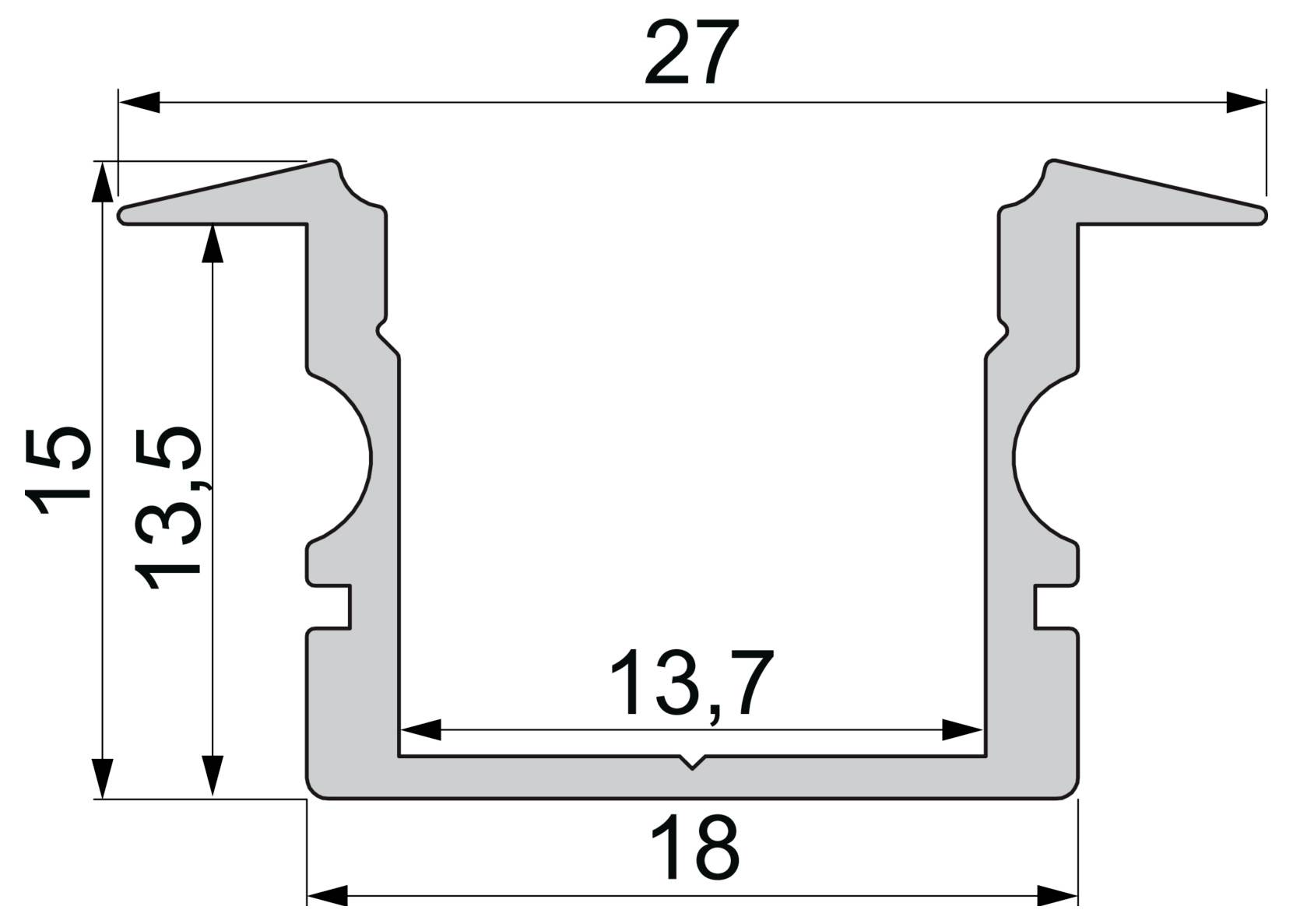 Deko Light 975145 ET-02-12 T-profile Aluminium (L x W x H) 2000 x 27 x 15 mm 2 m-4