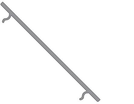 Diagonal gray line with small curved hooks at both ends on a white background.