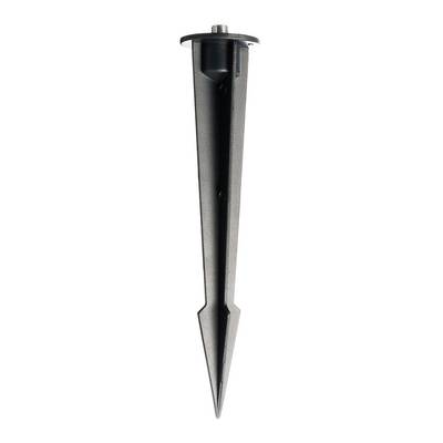 Long, black ground stake with a flat head and threading at the top, for securing items in the ground.