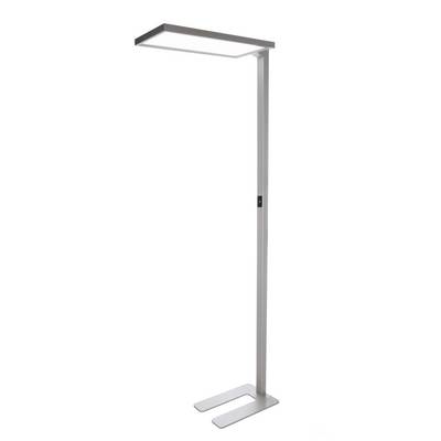 Modern floor lamp with a rectangular metal shade, simple design, ideal for office or living room lighting.