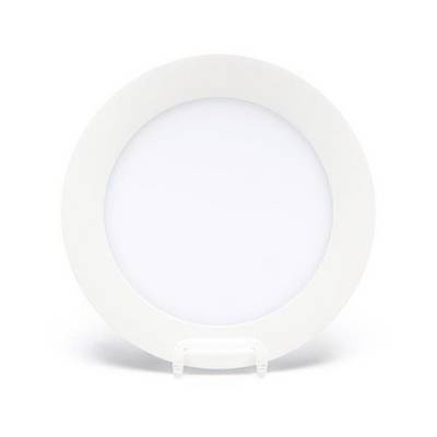 A round, white plate on a stand; simple, minimalist style.