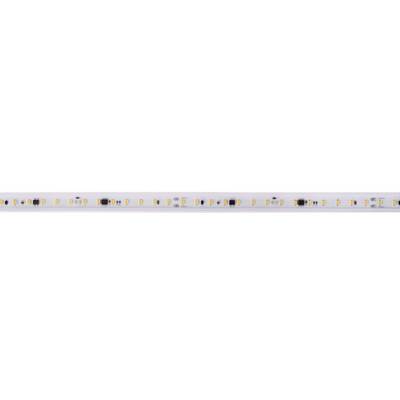 Close-up of a white LED strip with yellow diodes mounted at regular intervals.