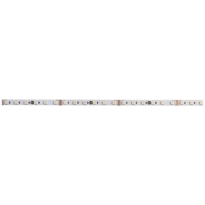 LED strip with alternately arranged yellow diodes and black contact points on a white background.