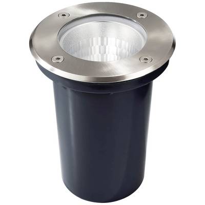 A round metal ground light with a clear cover, suitable for outdoor lighting.