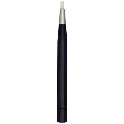 A black and silver pen or pen body, vertically positioned, with a cap on top, possibly a writing or drawing implement.