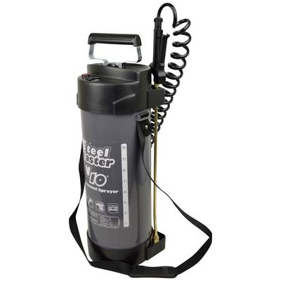 Portable high-pressure sprayer with handle and shoulder strap, black and grey design, suitable for gardening or cleaning purposes.