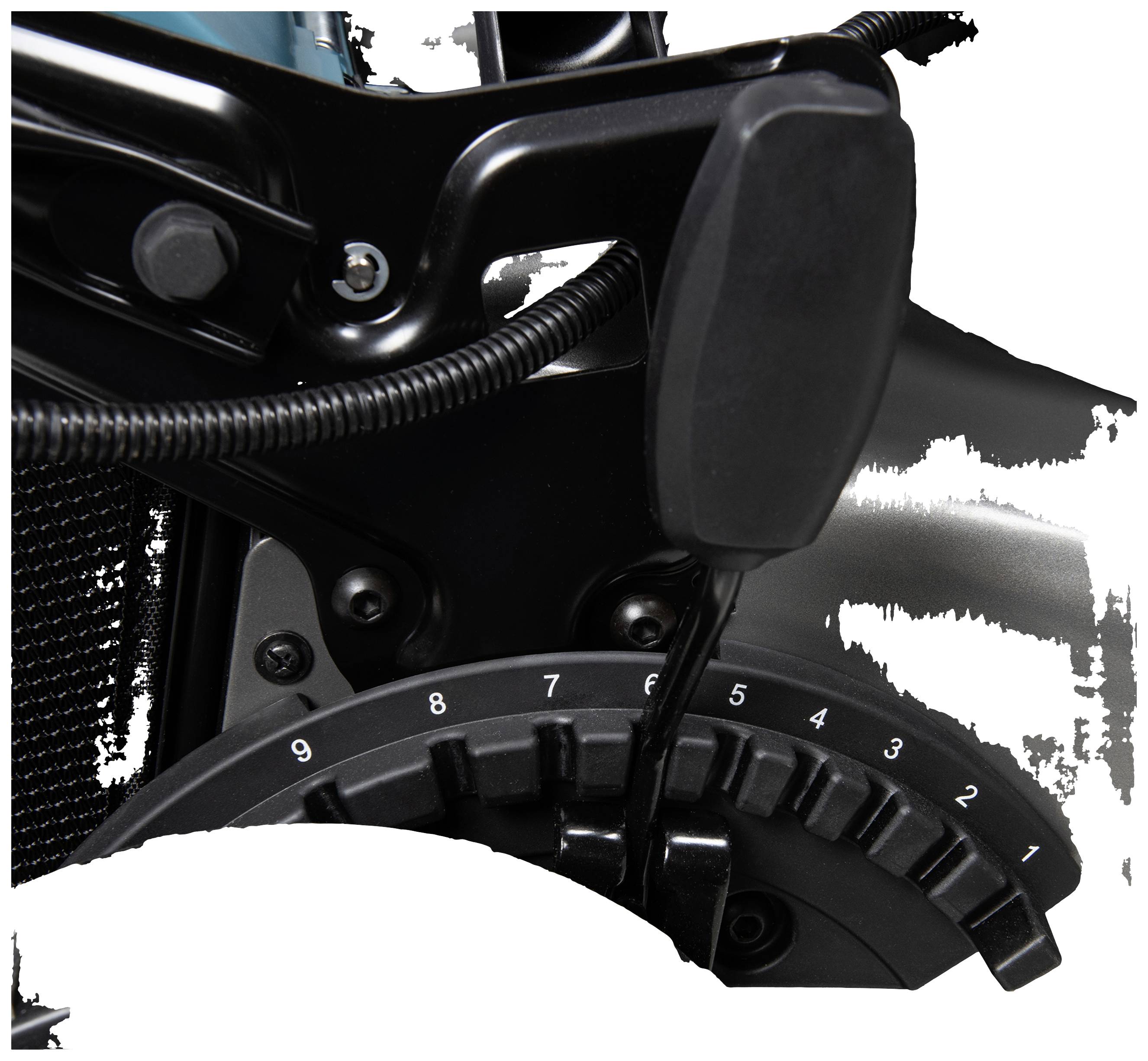 A lever on a device shows stages 1 to 8. The image focuses on the mechanism and stage indicator.