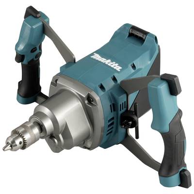 Electric drill with two handles. Primary colour is blue with black accents.