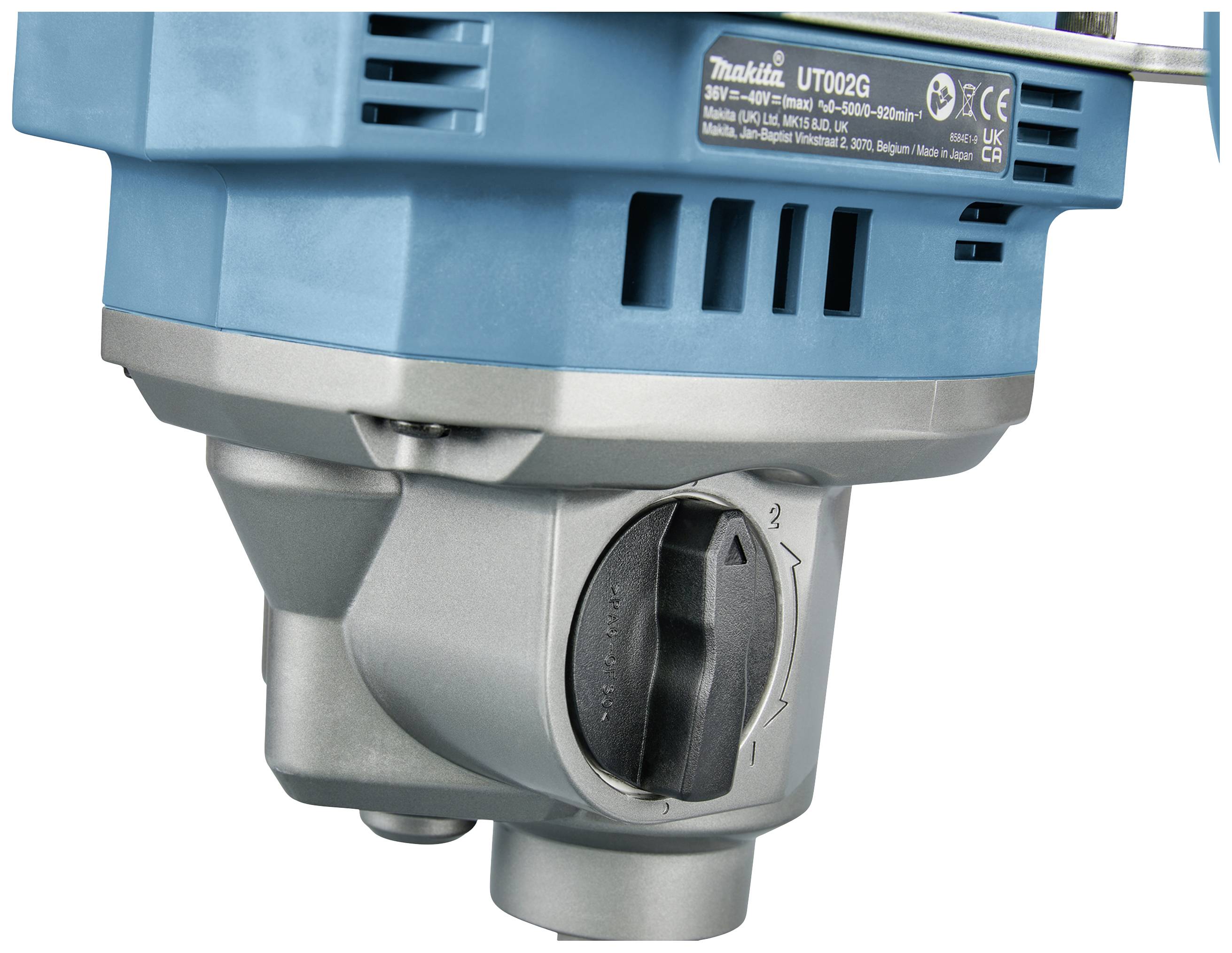 An electric tool in blue and silver with a rotary switch.