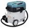 An industrial vacuum cleaner in blue and white with wheels, suitable for construction or cleaning work, with a black hose.