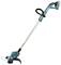Battery-powered lawn trimmer with a blue casing and black handle. Suitable for precise lawn edge trimming.