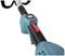 Timely close-up view of a blue electric garden tool with a red switch and a clearly visible on/off button.