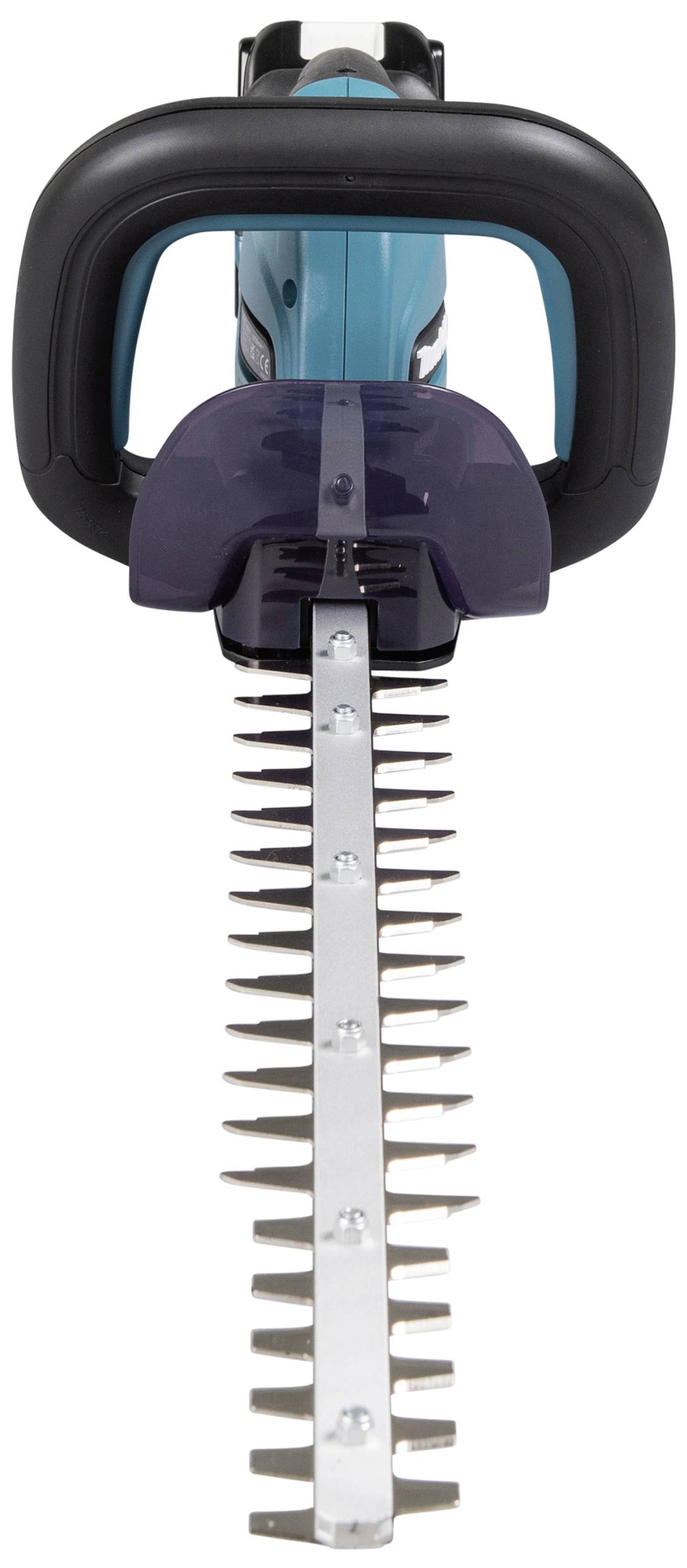 A hedge trimmer with long, sharp blades and a black handle, suitable for cutting shrubs and hedges.