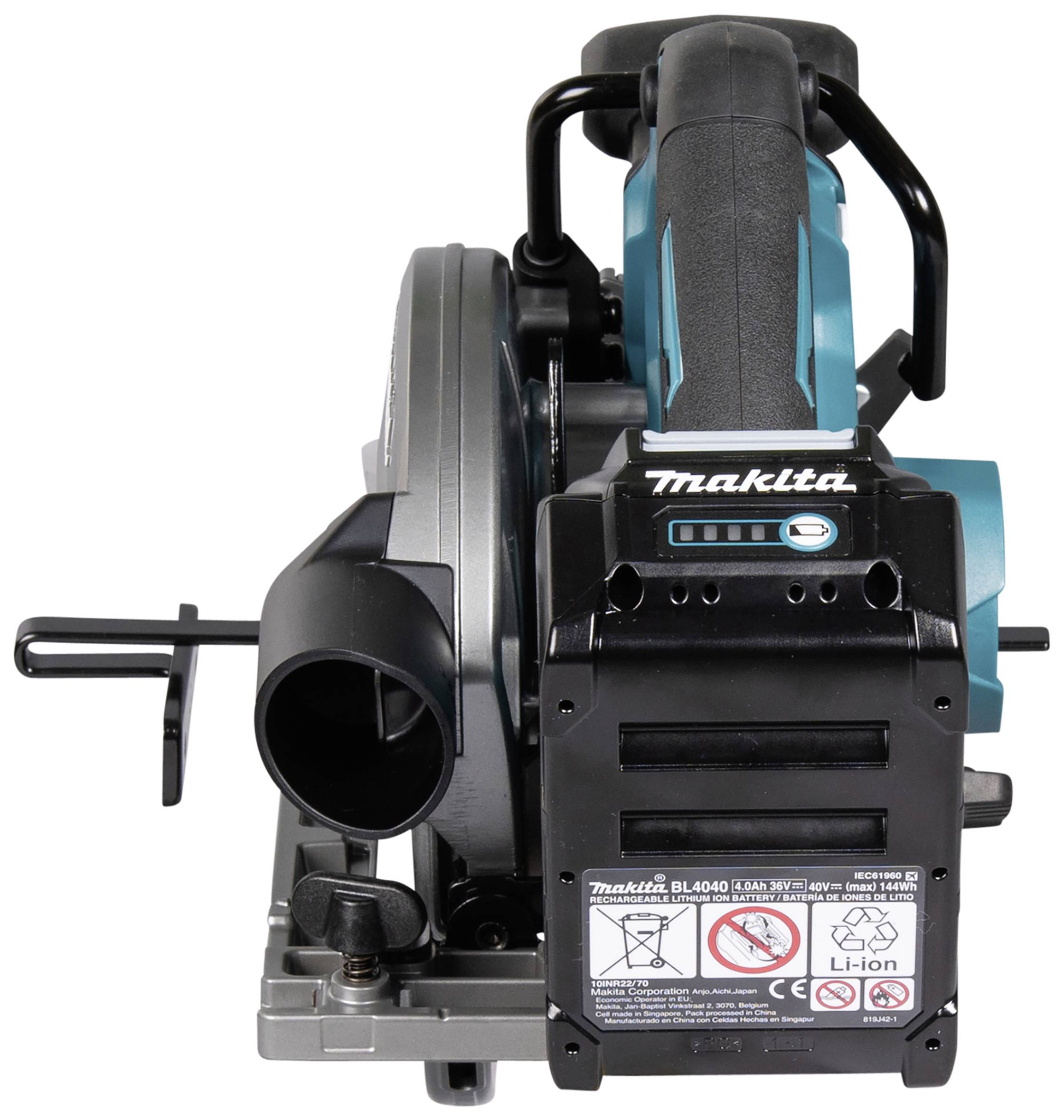 A blue and black cordless circular hand saw with a round blade, specifically designed for precise wood cutting.