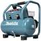 Small, blue Makita air compressor with carry handle and controls on top, suitable for DIY and trade work.