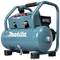 A blue Makita air compressor with a carrying handle and controls on the top surface, with the white brand logo underneath.