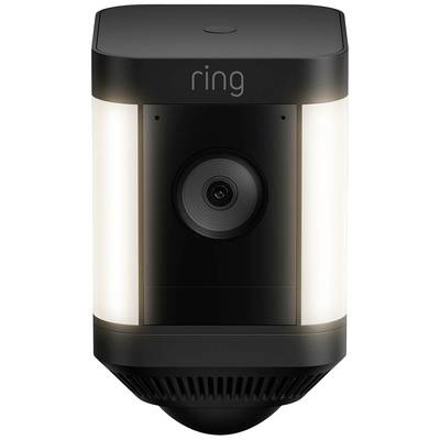 A black security camera with two vertical, illuminated stripes and the word 'ring' written at the top.