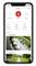 Smartphone display of a security app's home screen. Showing status options such as 'Home' and camera images from the rear and front entrance.