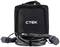 CTEK charger with insulated cable in front of a black transport bag, suitable for electric vehicles.