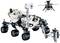 LEGO set of a Mars rover with a helicopter. The rover has six wheels and a robotic arm that depicts details of Mars exploration.
