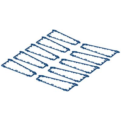 Twelve blue, triangular components arranged in two rows, potentially parts for a construction or assembly.