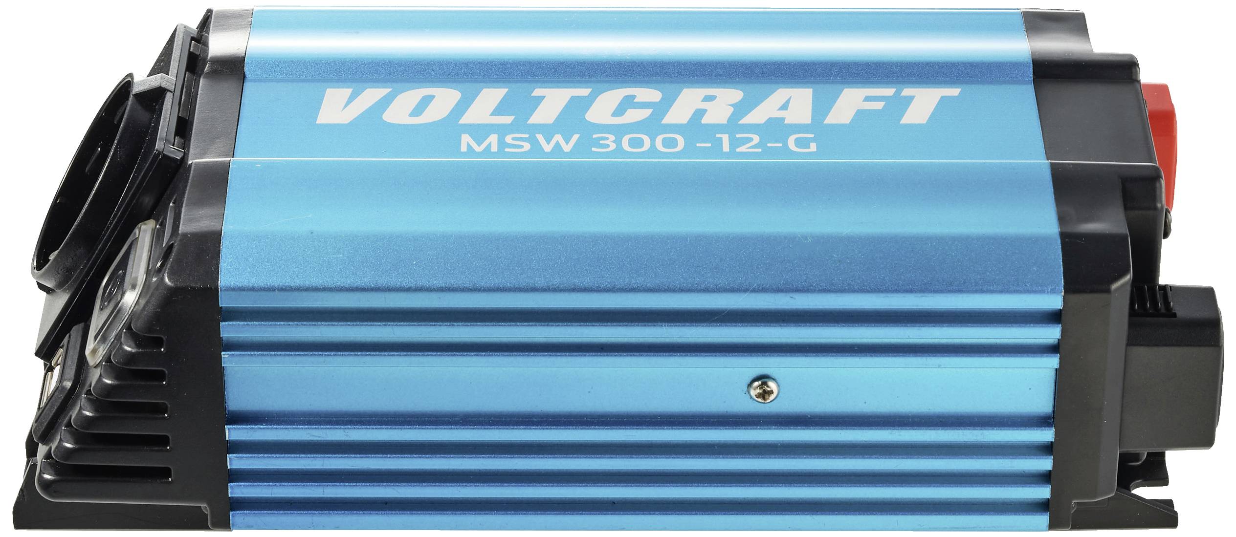 A blue voltage converter with the label 'VOLTCRAFT MSW 300-12-G'.