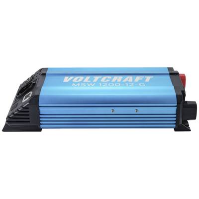 Inverter in a blue casing with the inscription 'Voltcraft MSW 1200-12-G', suitable for converting direct current to alternating current.