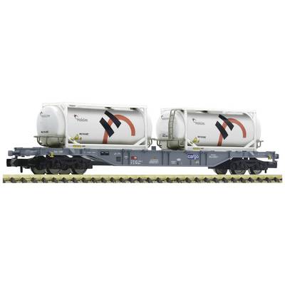 Freight train container wagon with two white tanks on a railway wagon. Both tanks bear the 'Hakkin' logo.