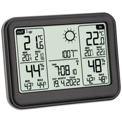 Digital thermometer shows outdoor temperature 21.6°C and indoor temperature 22°C, with display of humidity and date.