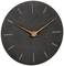 A simple wall clock with a dark dial and copper-coloured hands without numbers.