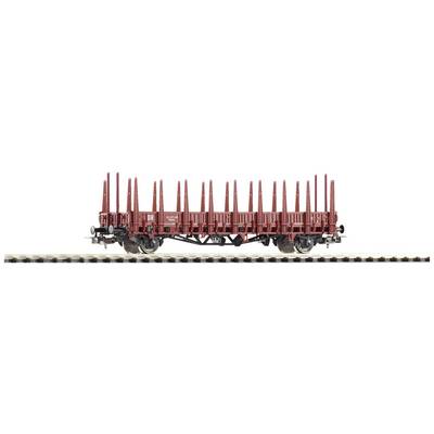 A rust-red model wagon with high side lattices stands on rails. Suitable for the transport of timber or long goods.
