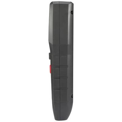 Black portable device with a red button on the side, possibly an electronic measuring instrument.
