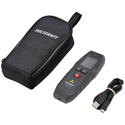 Laser Distance Meter VOLTCRAFT including Carry Case and USB Cable. Device displays measurements on digital display. Ideal for precise distance measurements.