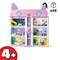 A colourful dolls' house play set with six rooms, doll figures, furniture, and decorations. Suitable for children aged 4 and over, contains 498 pieces.