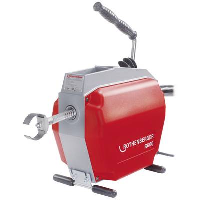 A red drain cleaning device by Rothenberger, model R600, with a handle visible at the top.