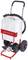 A mobile, white pressure container system with a red frame on wheels, suitable for use in installation technology.