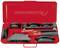 Red toolset by Rothenberger with various black attachments in an open case, suitable for installation work.