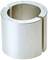 A silver, metallic tube with a longitudinal opening and engravings on the top surface, which possibly serves as a tension sleeve.
