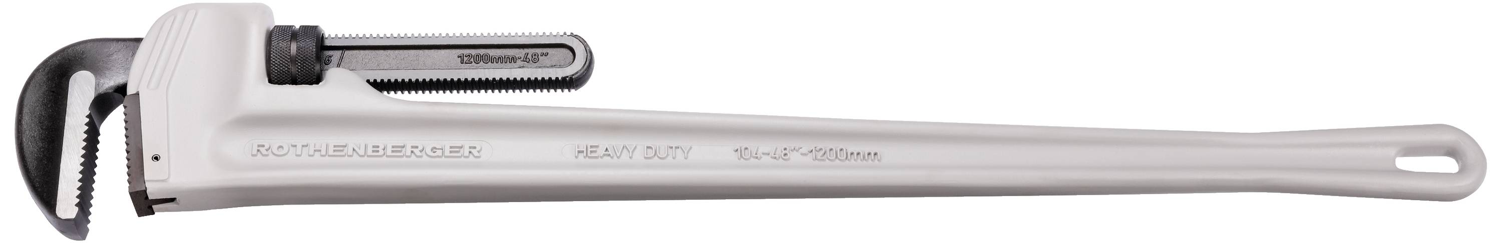 A large white adjustable pipe wrench with serrated jaws, specialised for plumbing work.