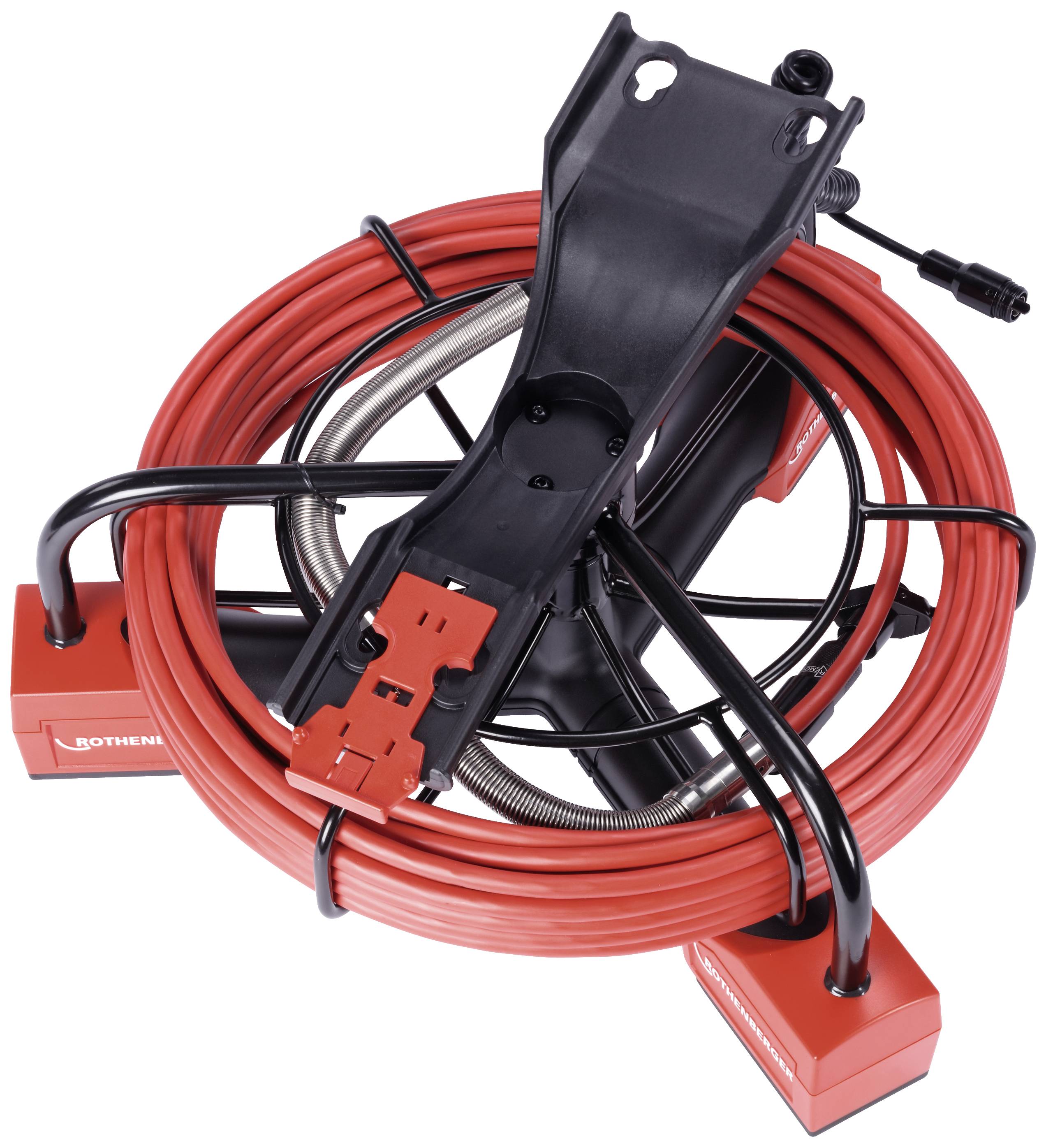 Red cable on a black stand, belonging to a belt machine. The main characteristics are stability and durability.