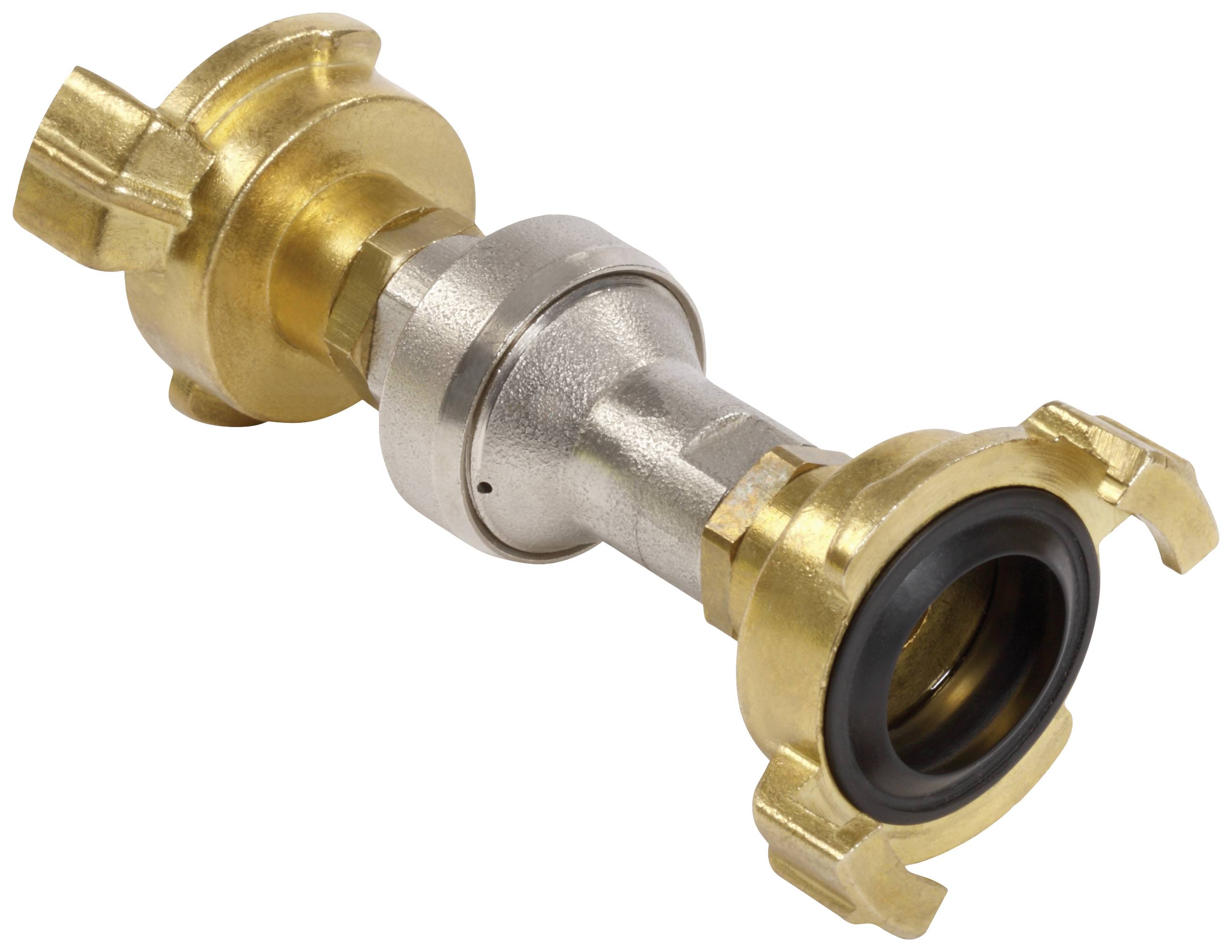 A brass quick-coupling piece with two claws, suitable for connecting hoses in water supply or irrigation systems.
