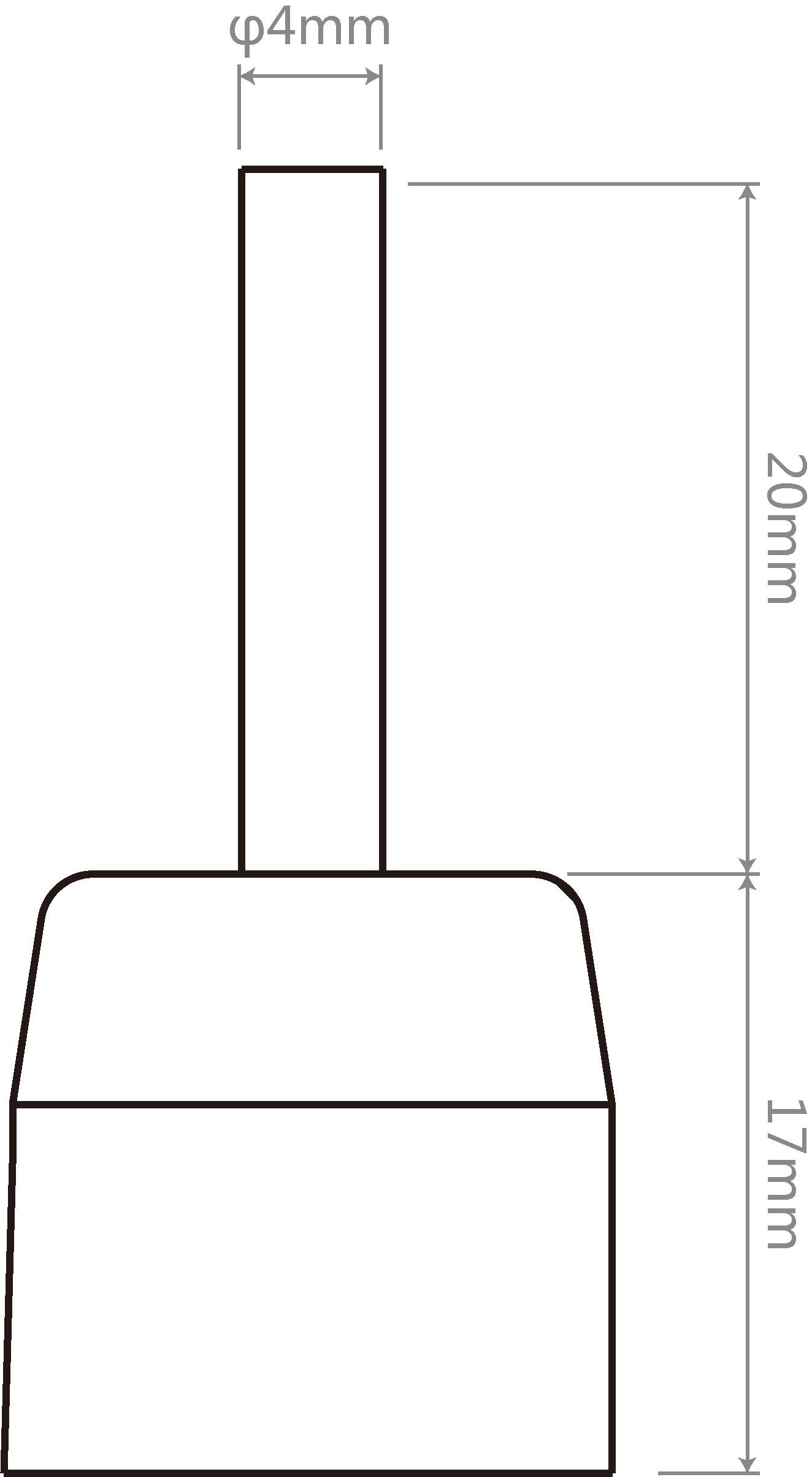 'Diagram of a cylindrical component with dimensions: diameter 4 mm, total length 20 mm, dimension of lower section 17 mm.'