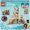LEGO Disney 43224 Set depicts a castle with figures, containing multiple rooms and play scenes. Packaging illustrates building and play possibilities.