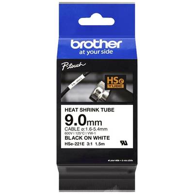 Brother HSE221E Heatshrink label   Tape colour: White Font colour: Black 9.0 mm 1.5 m