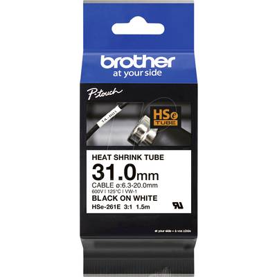 Brother HSE261E Heatshrink label   Tape colour: White Font colour: Black 31 mm 1.5 m