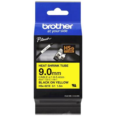 Brother HSE621E Heatshrink label   Tape colour: Yellow Font colour: Black 9.0 mm 1.5 m
