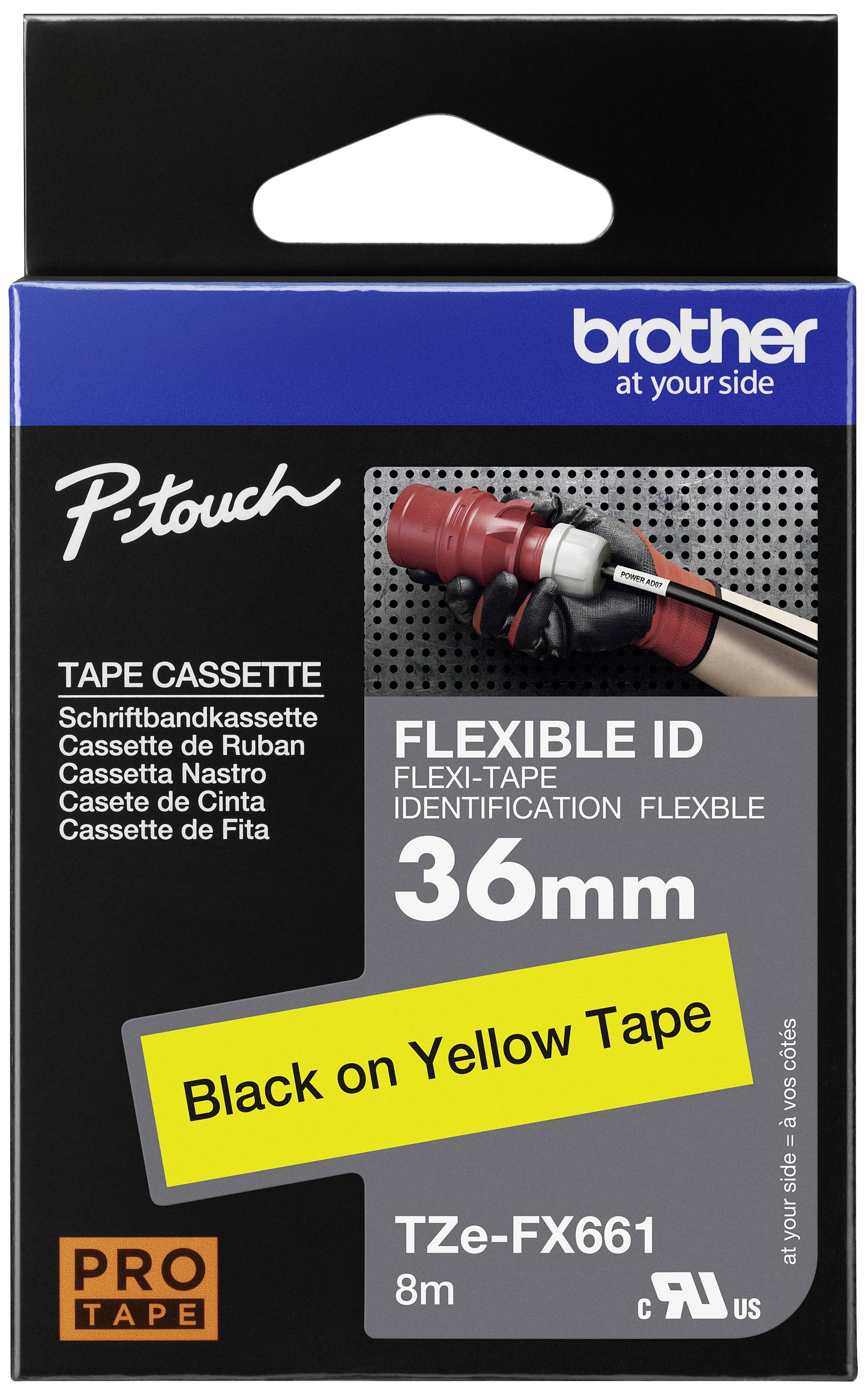 Brother TZEFX661 Labelling tape (flexible) Tape colour: Yellow Font colour: Black 36 mm 8 m
