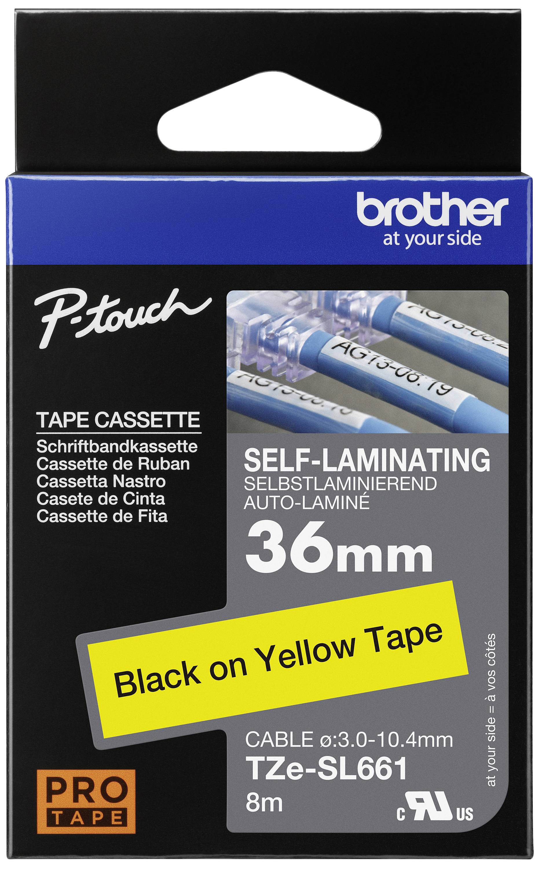 Brother TZESL661 Labelling tape (self-laminating) Tape colour: Yellow Font colour: Black 36 mm 8 m